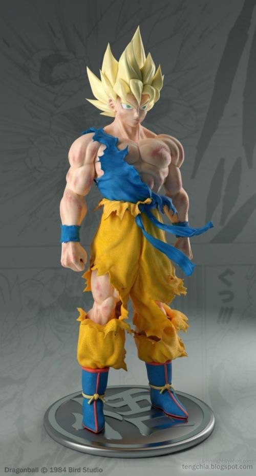 3D Super Saiyan Goku Injured - Front
