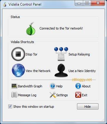 Tor Vidalia GUI control panel screen