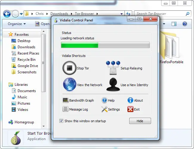 Tor Vidalia GUI control panel screen