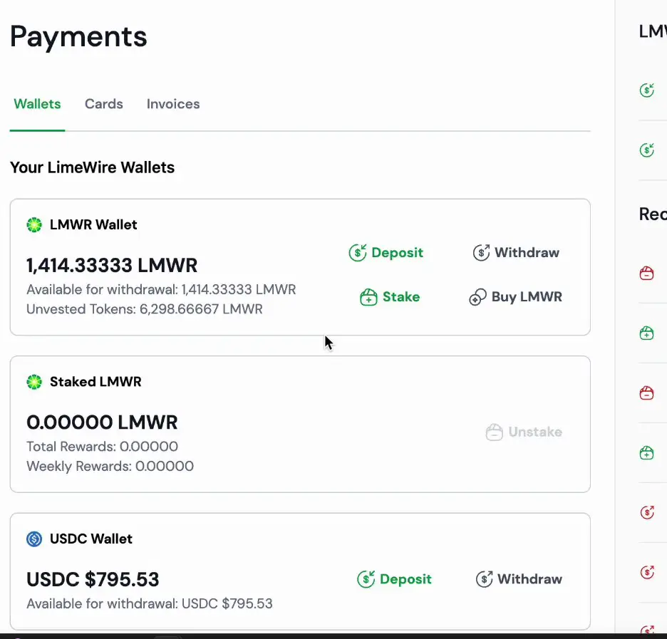 LimeWire Payments Wallet