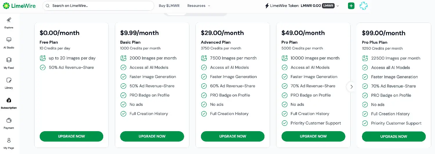 LimeWire Subscription Pricing Plans